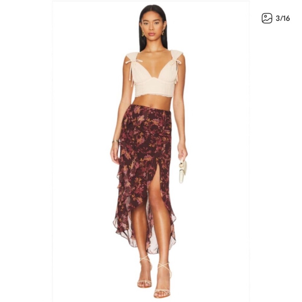 Free People Skirt Womens Size 6 Flounce Around Floral Maxi Moody Ruffle High Low